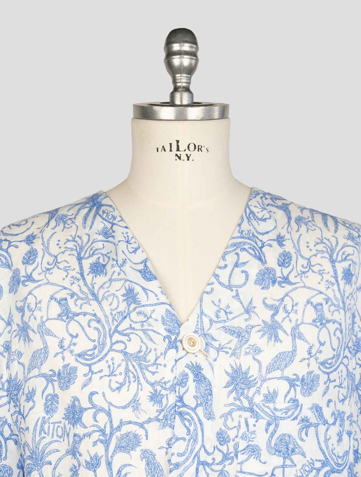 kiton Light Blue White Linen Short Sleeve Shirt