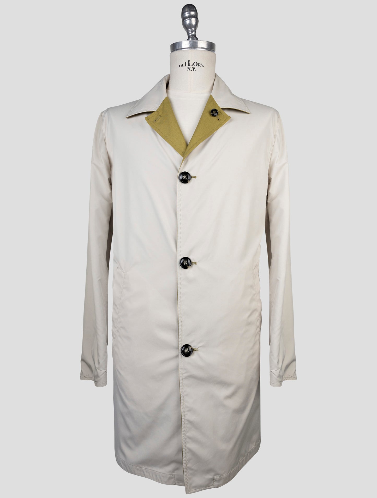 Kiton Green Beige Cashmere Silk Reverse Overcoat