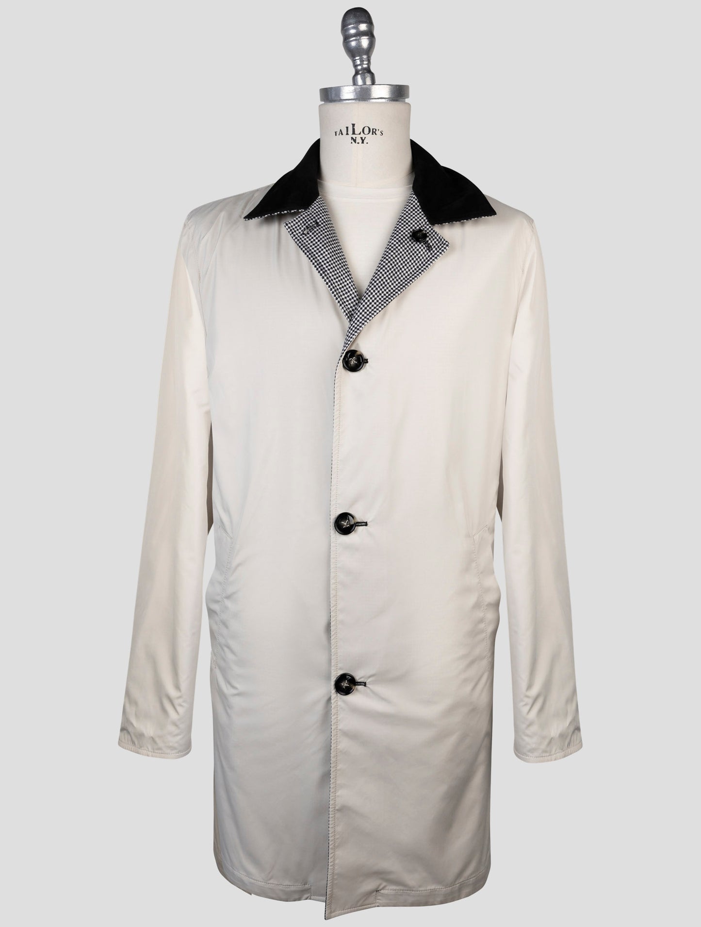 Kiton Black White Cashmere Virgin Wool Silk Linen Reverse Overcoat