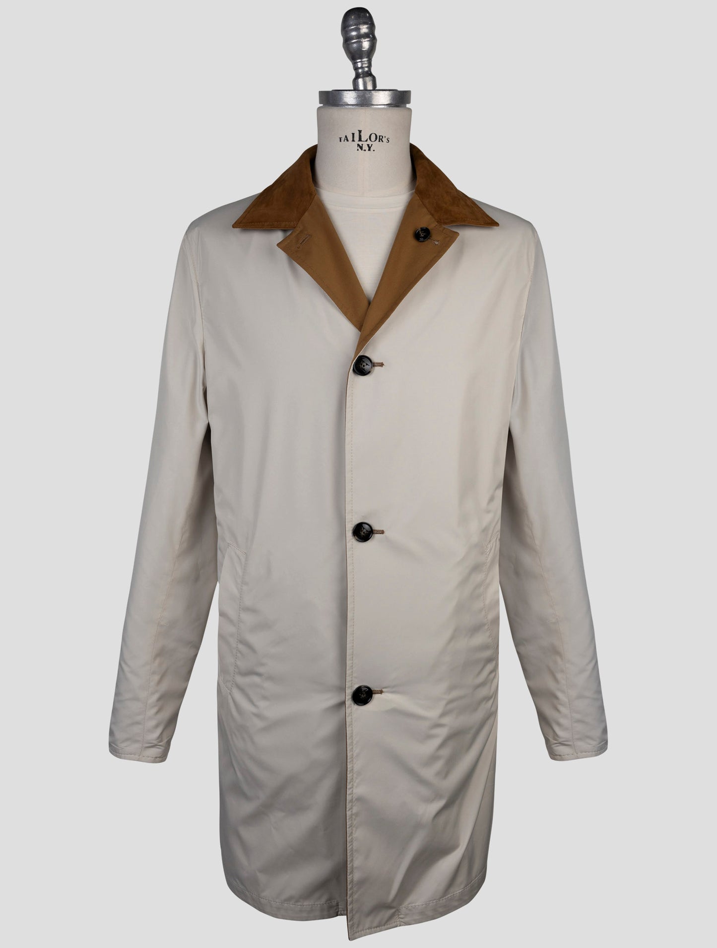 kiton Brown Beige Cotton Virgin Wool Reverse Overcoat