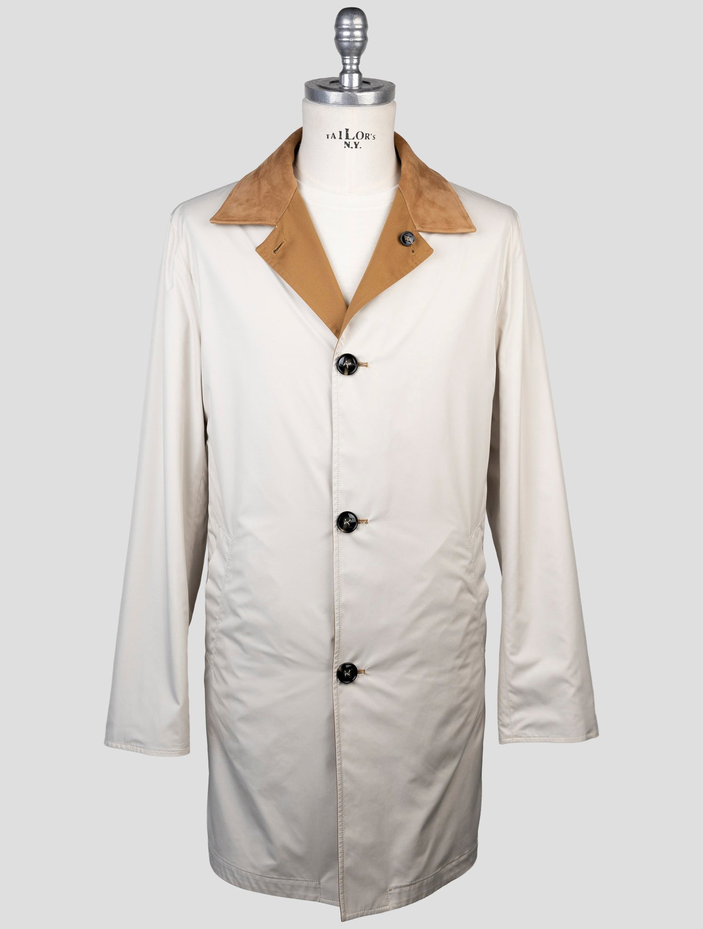 Kiton Brown Beige Cotton Virgin Wool Reverse Overcoat