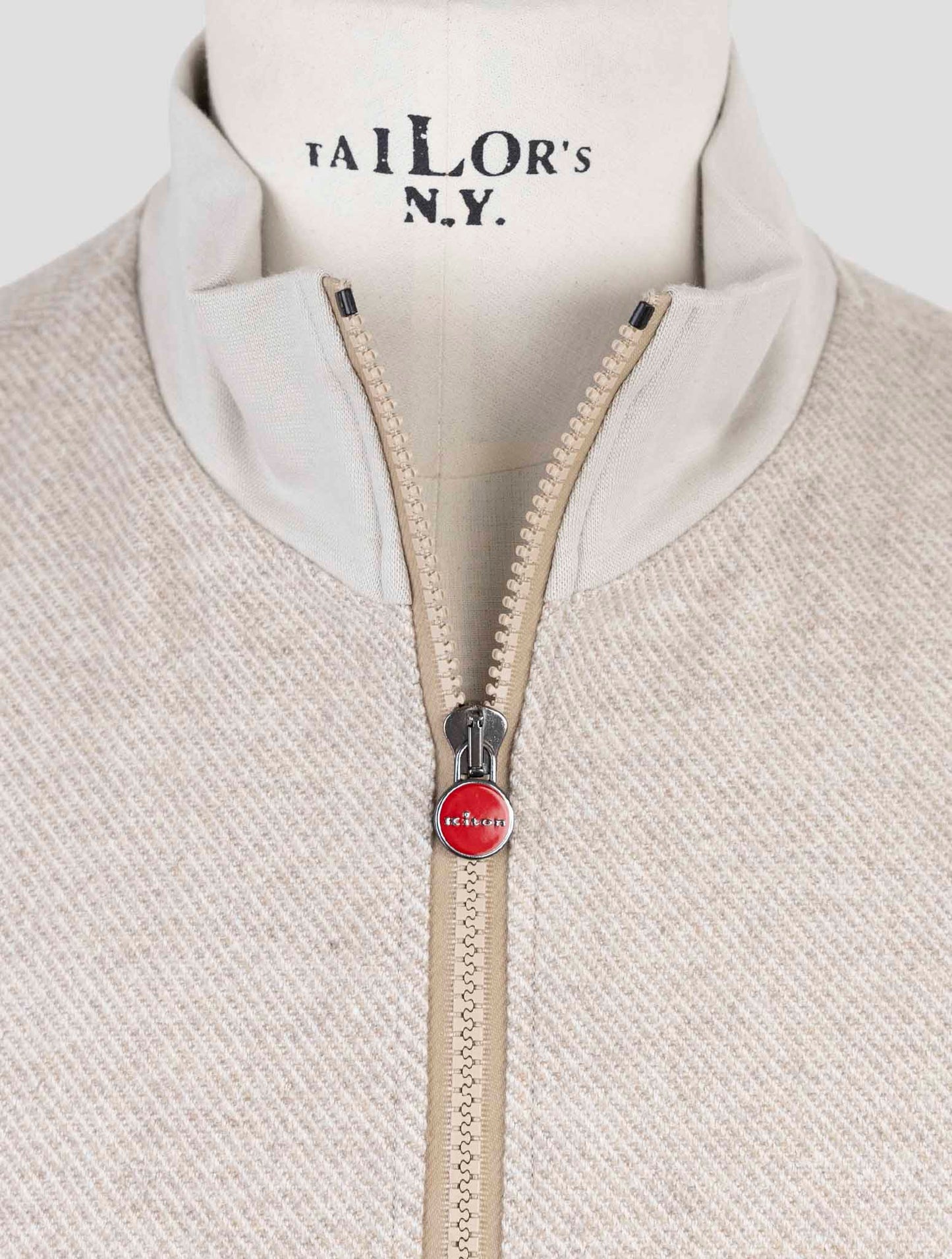 Kiton Beige Cashmere Silk Virgin Wool Sweater Full Zip