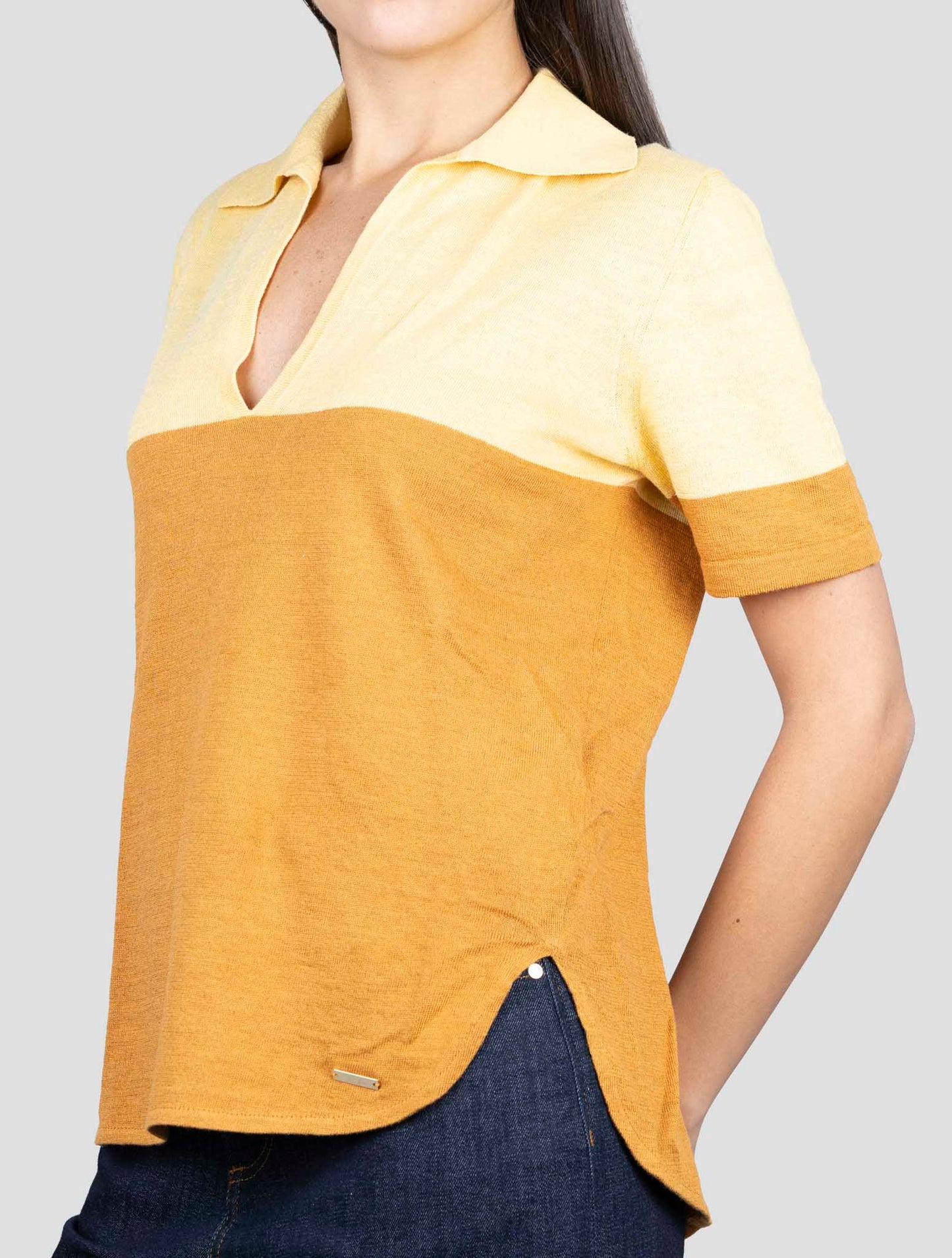 Kiton Brown Yellow Linen Cotton Polo