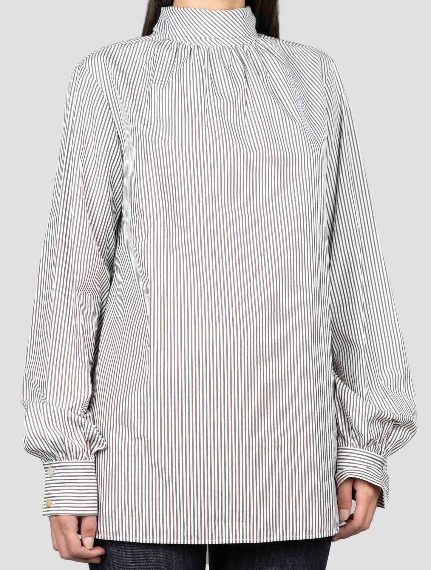 Kiton Gray White Cotton Shirt