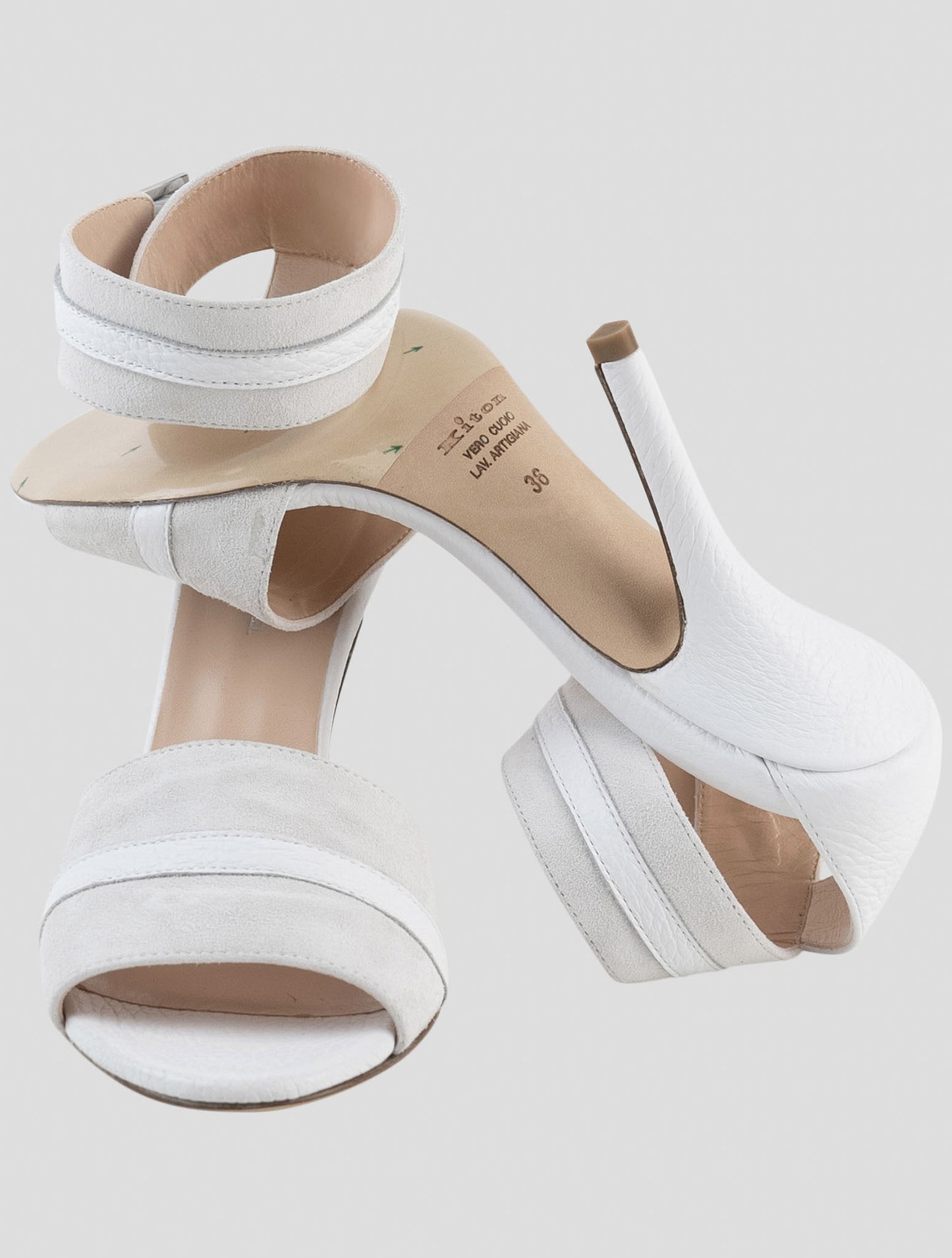 Kiton White Leather Suede Slingback