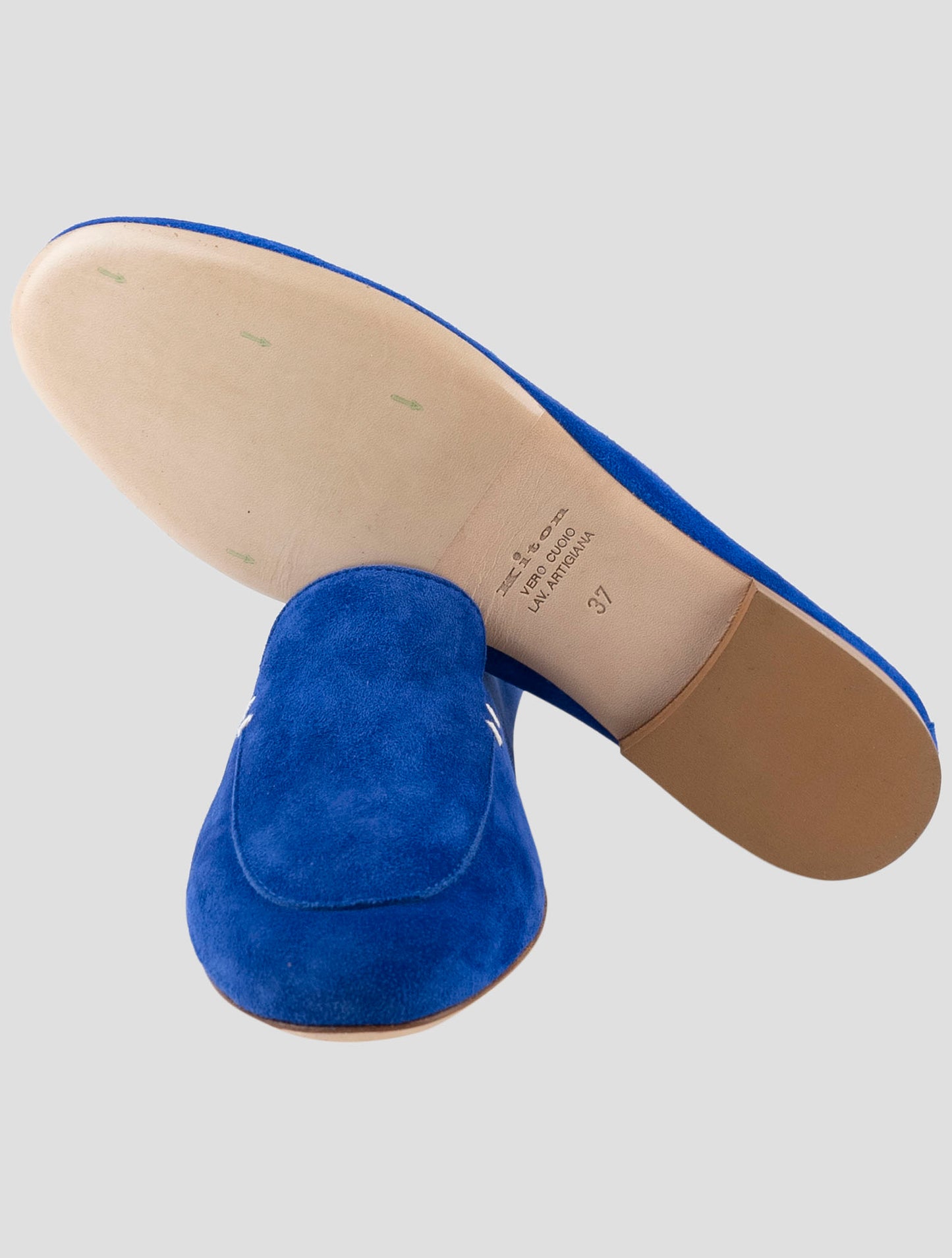 Kiton Blue Leather Suede Loafers