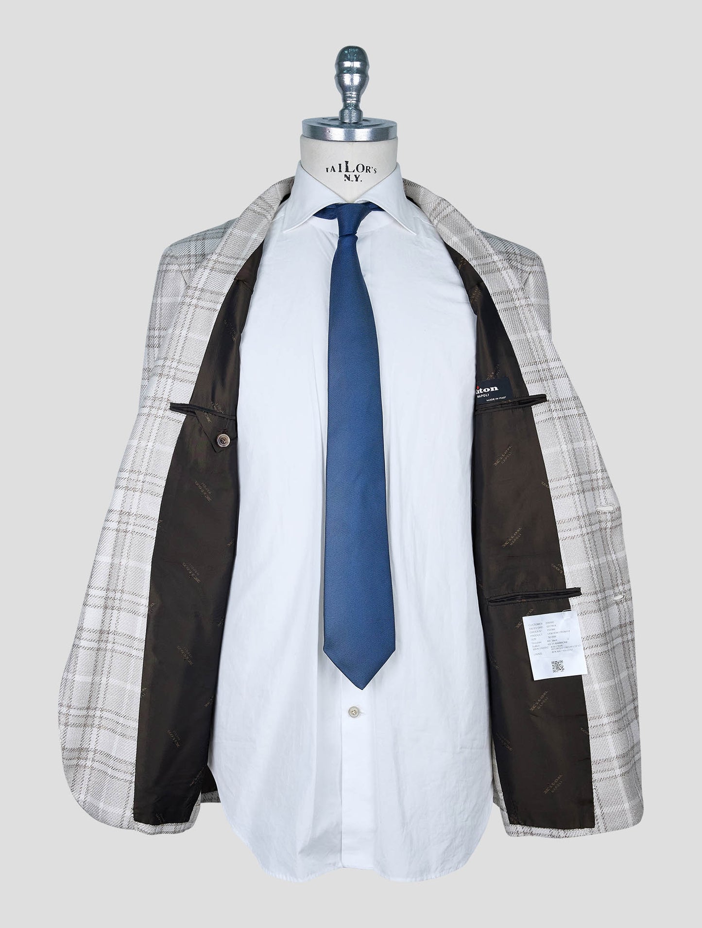 Kiton Beige White Wool Cashmere Silk Linen Blazer