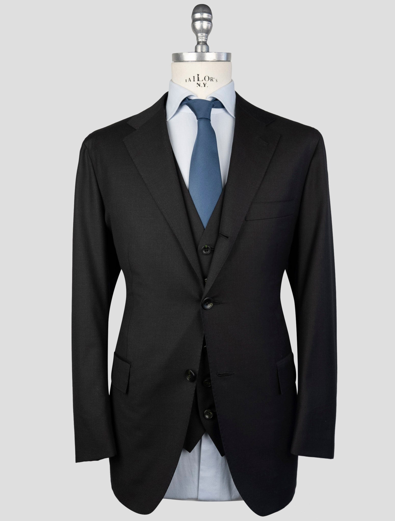 Kiton Black  Wool 150's Diamante Blue Blazer 2 Pieces