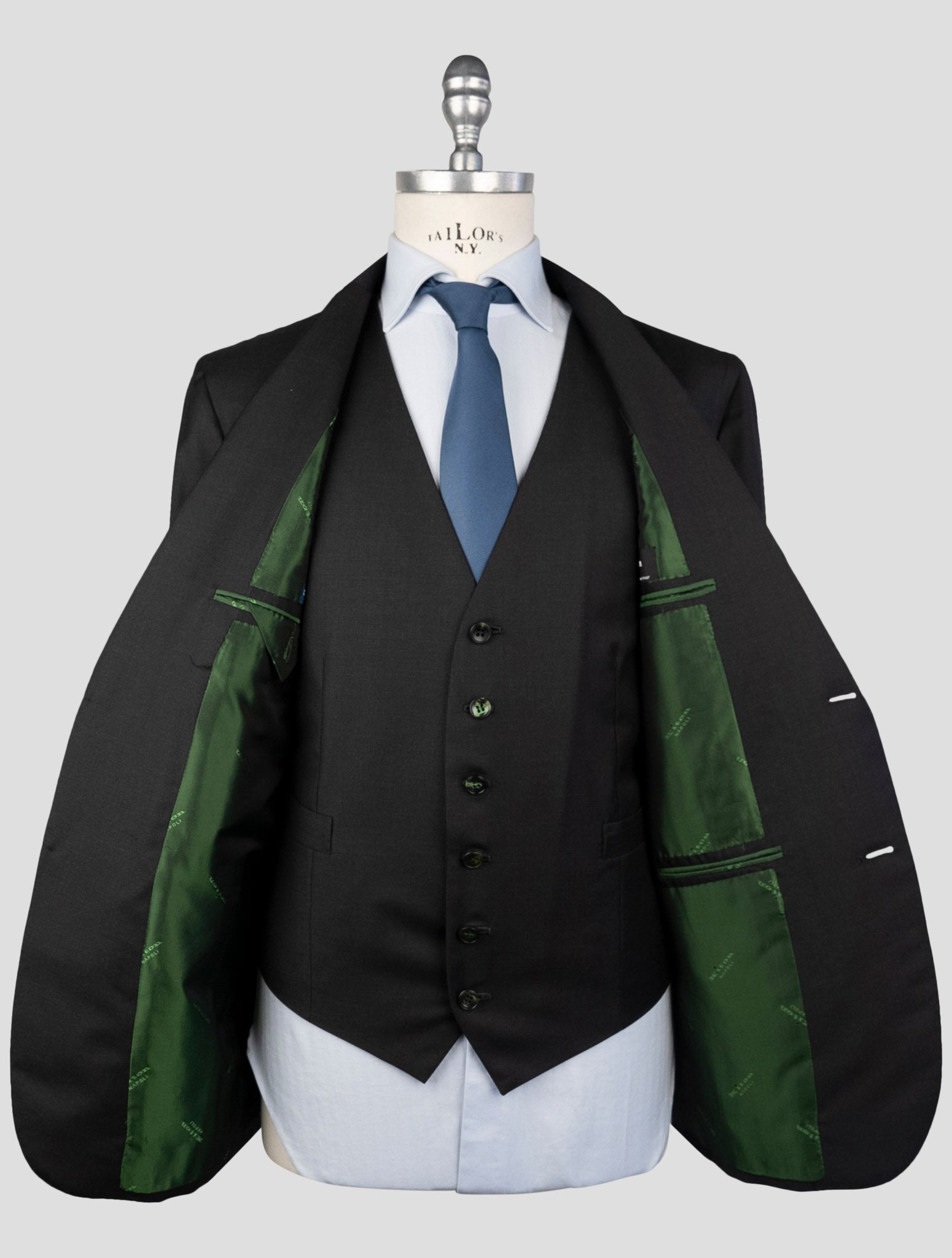 Kiton Black  Wool 150's Diamante Blue Blazer 2 Pieces
