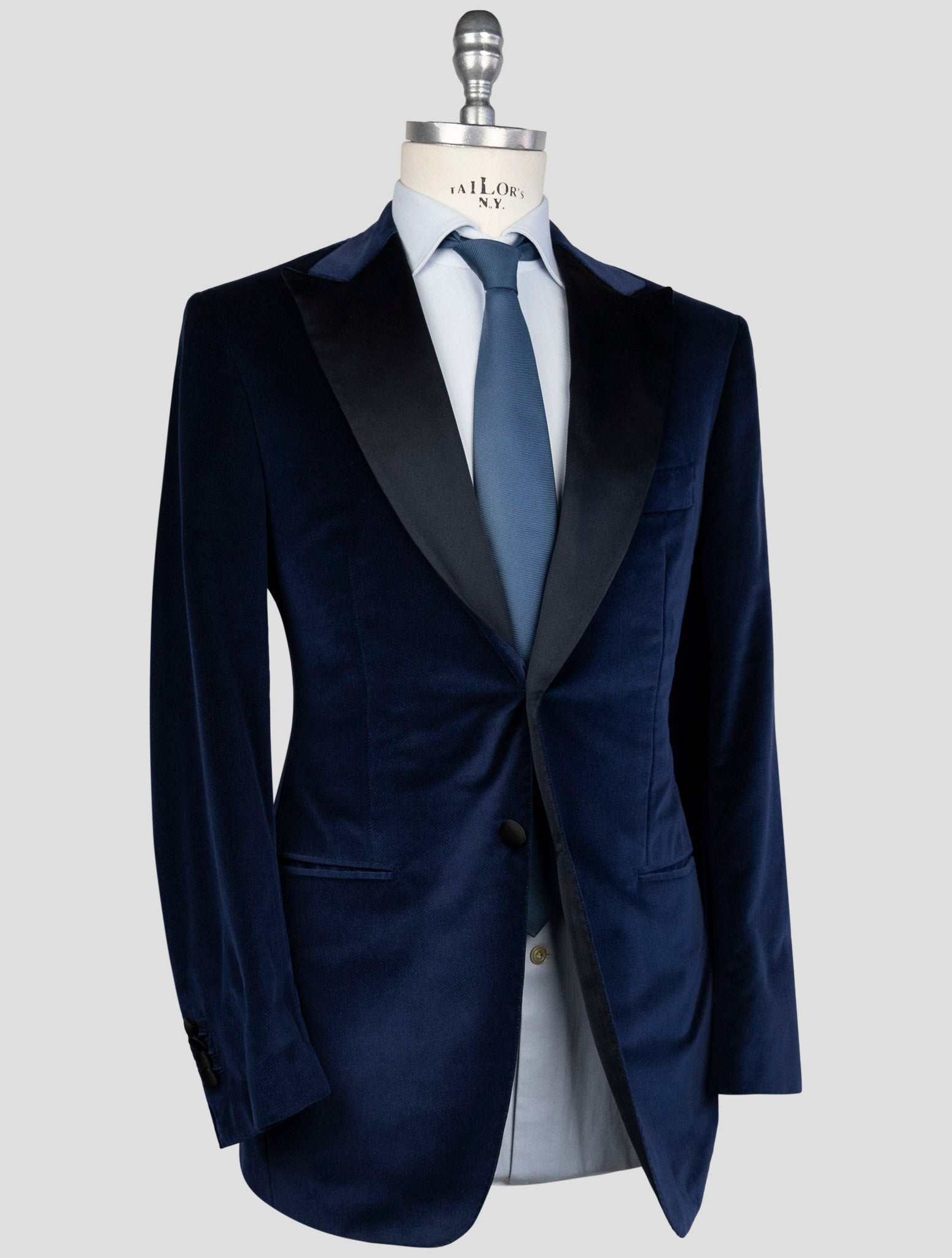 Kiton Blue Cotton Blazer Smoking