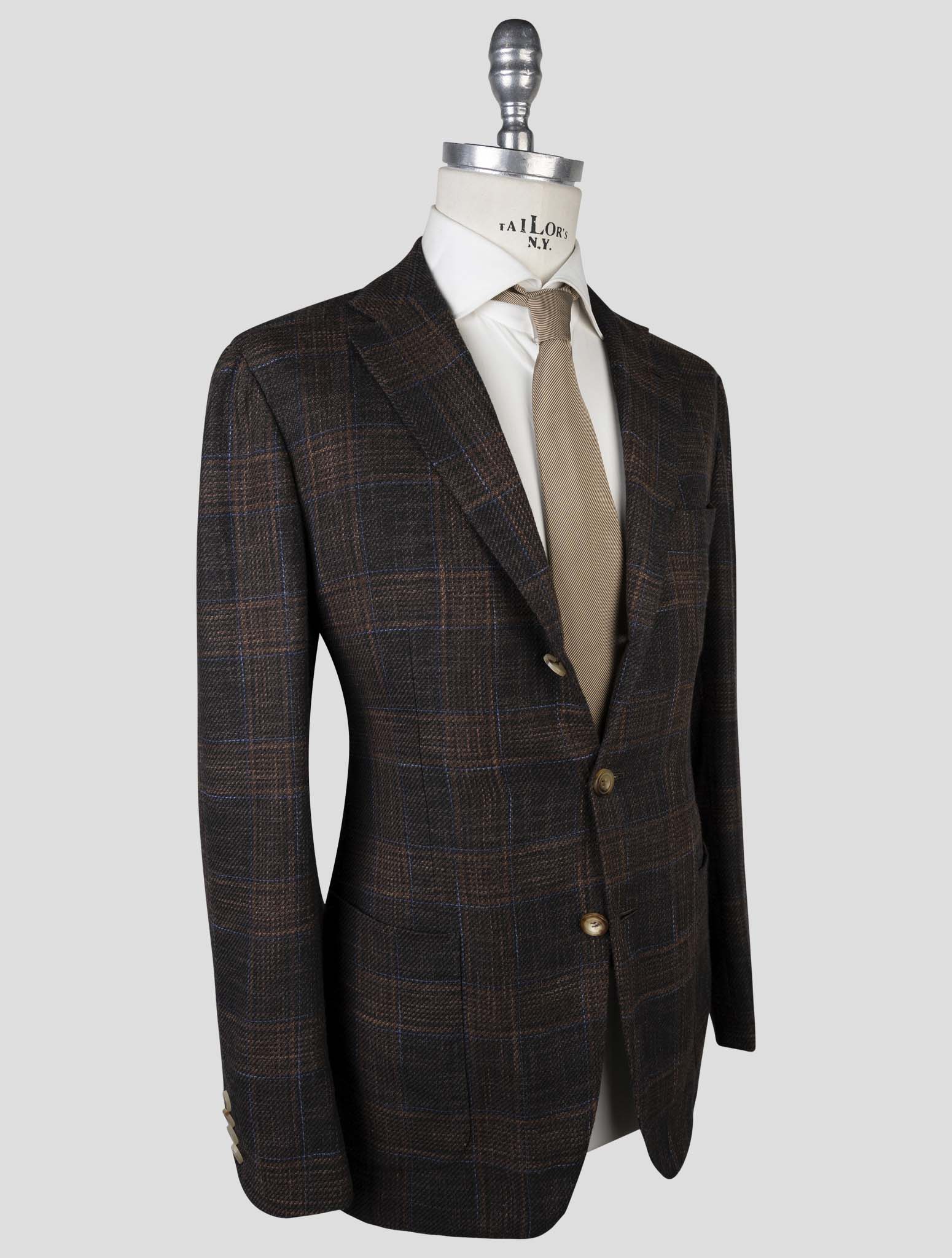 Kiton Brown Cashmere Silk Cotton Virgin Wool Pa Blazer