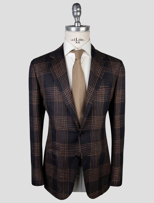 Kiton Blue Brown Cashmere Virgin Wool Silk Linen  Blazer