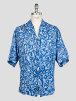 kiton Blue White Linen  Short Sleeve Shirt