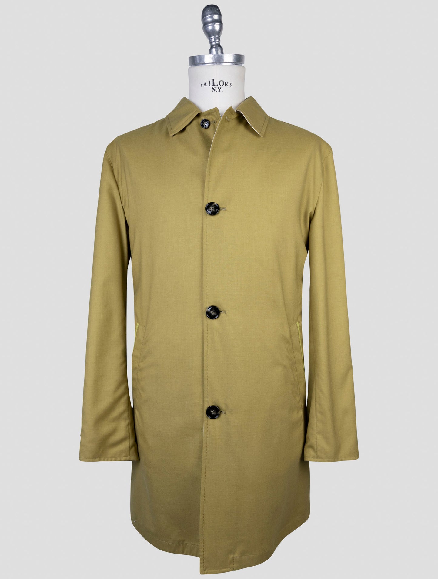 Kiton Green Beige Cashmere Silk Reverse Overcoat