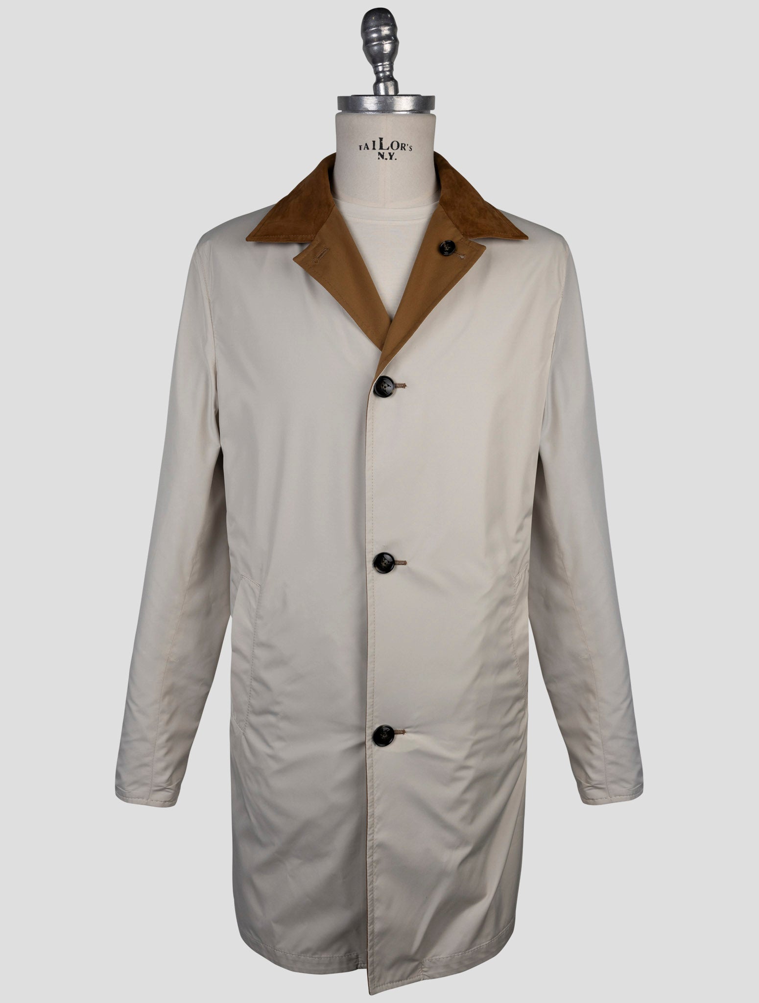 kiton Brown Beige Cotton Virgin Wool Reverse Overcoat