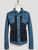 Kiton Blue Cotton Ea Leather Suede Coat