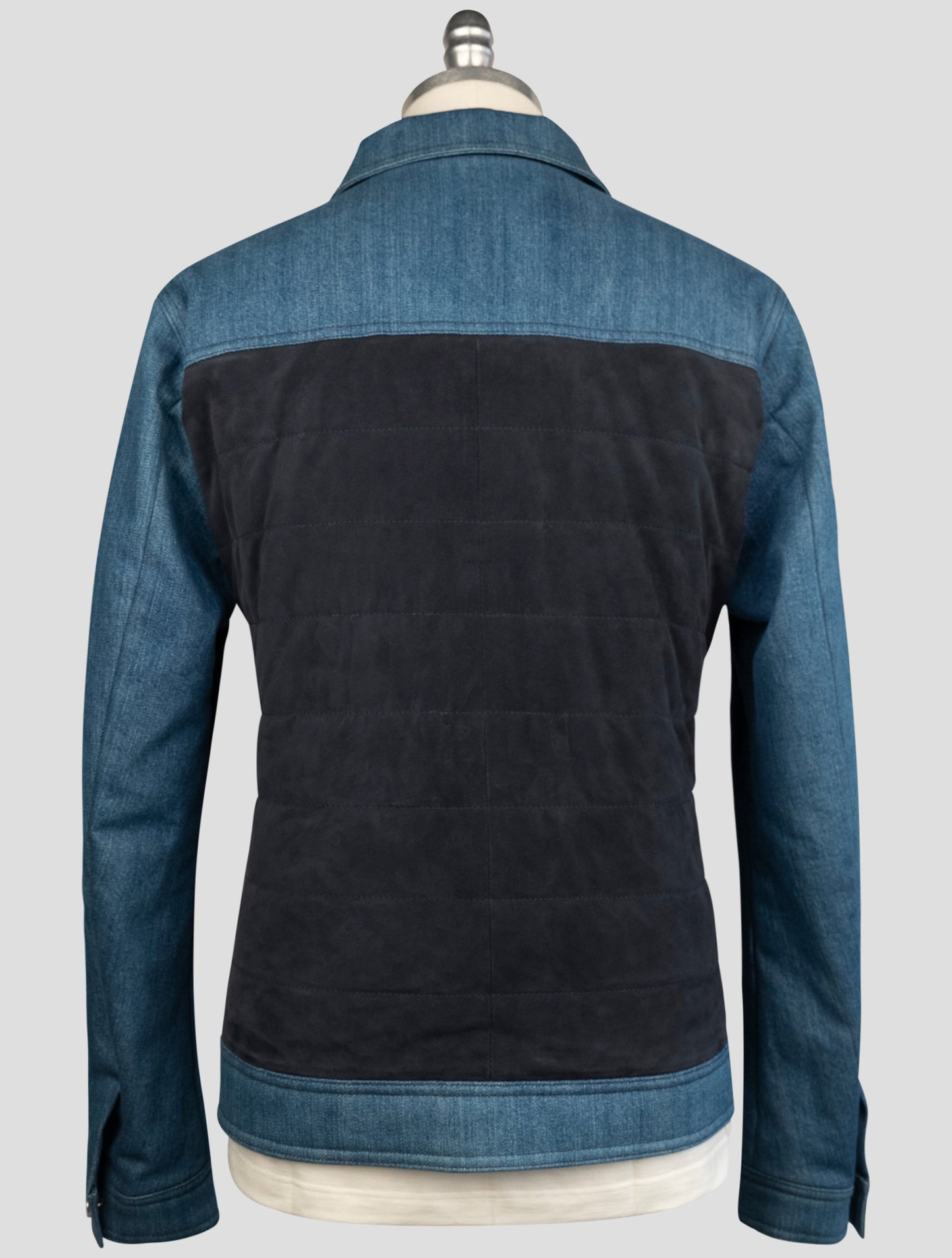 Kiton Blue Cotton Ea Leather Suede Coat