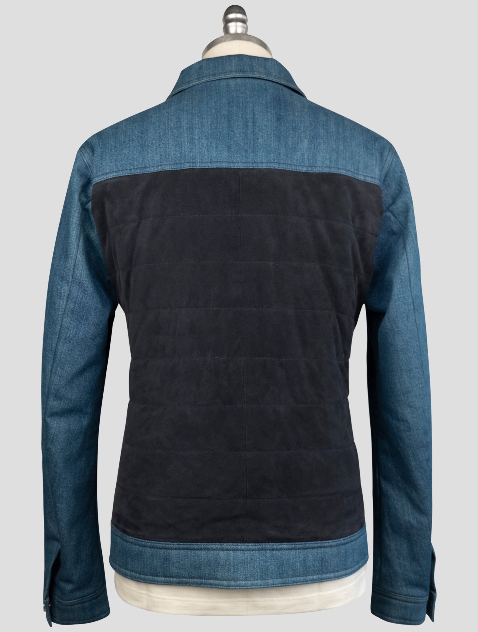 Kiton Blue Cotton Ea Leather Suede Coat