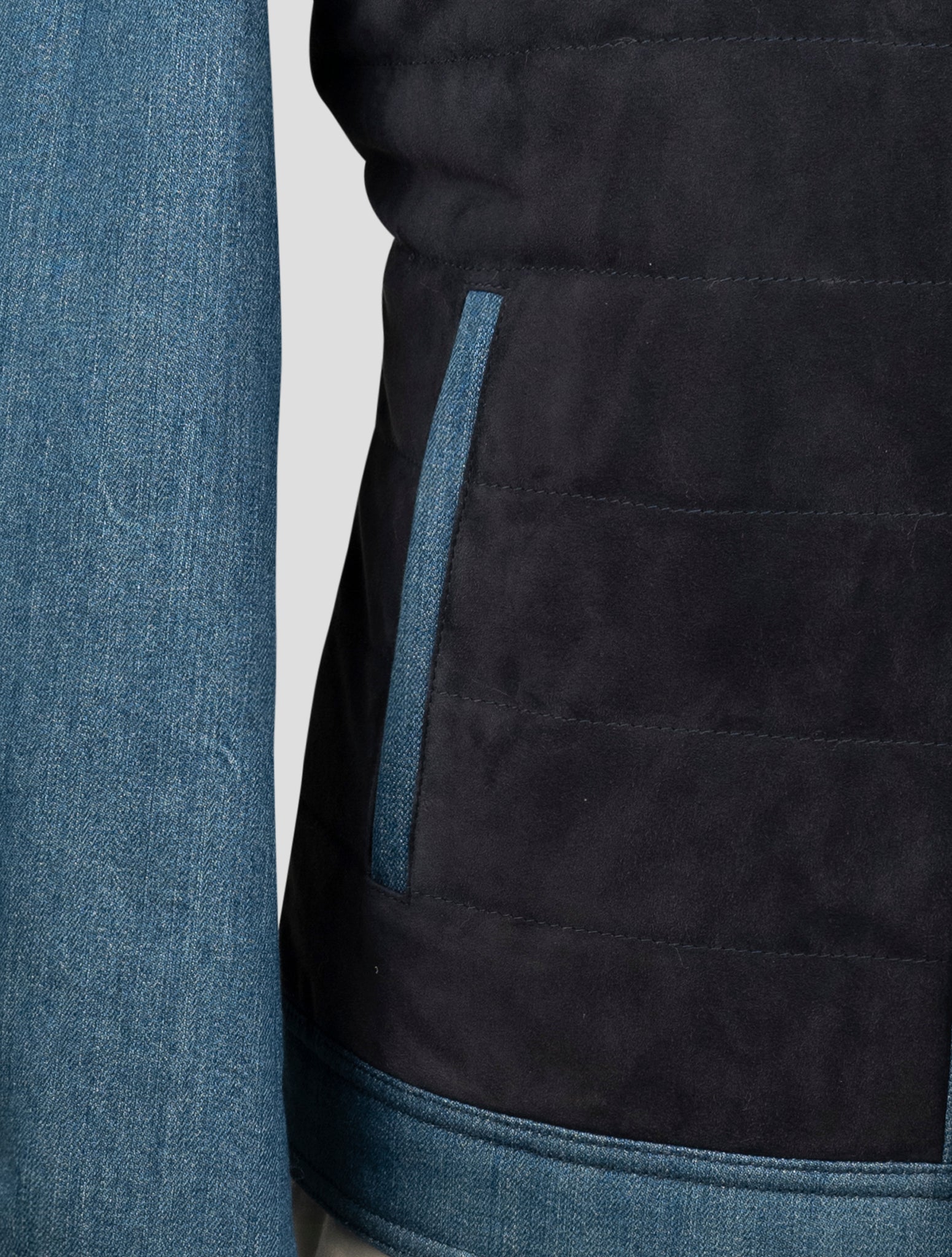 Kiton Blue Cotton Ea Leather Suede Coat