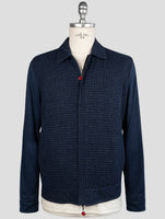 Kiton Blue Cotton Virgin Wool Silk Pl Leather Suede Reverse Coat