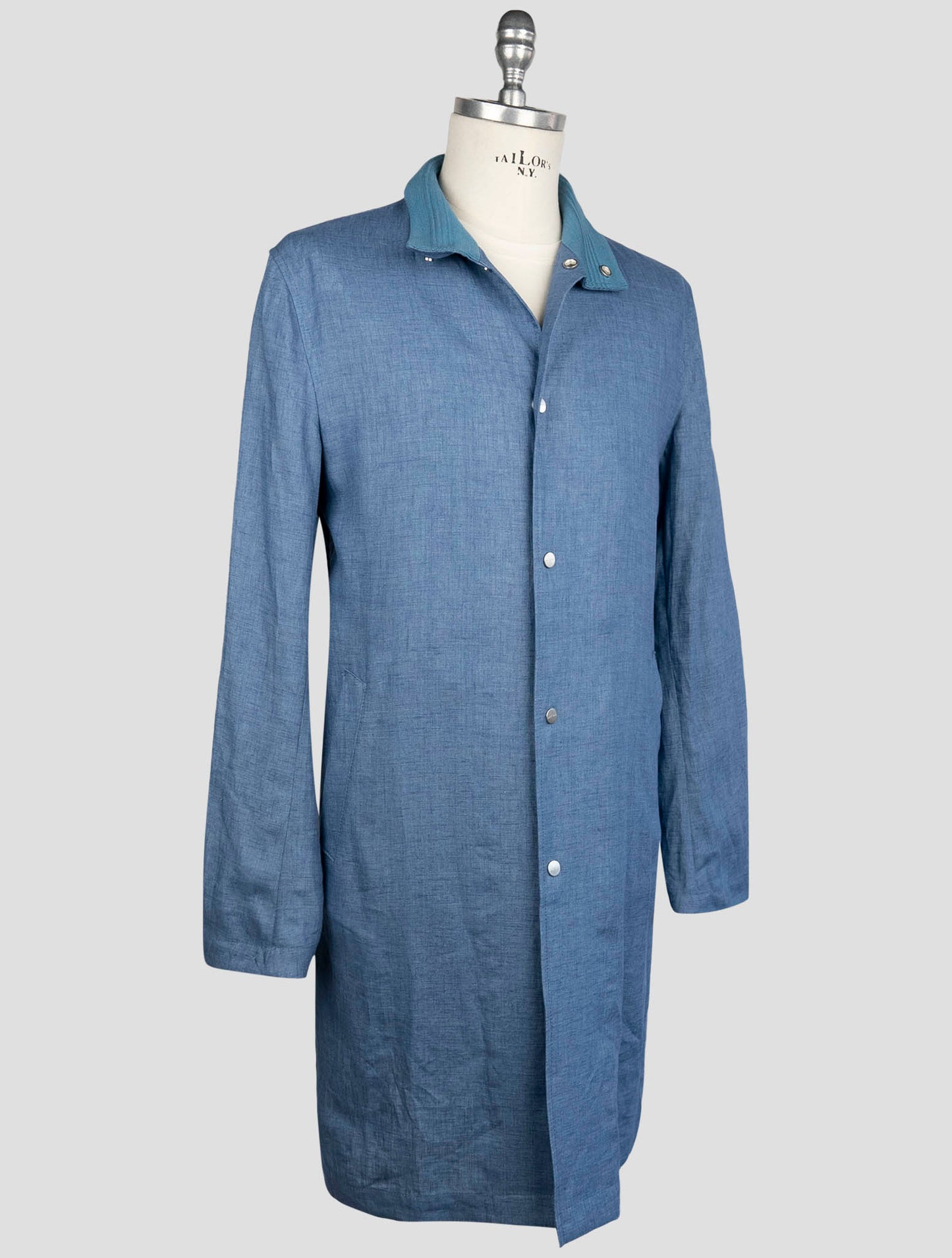 Kiton Blue Linen Overcoat