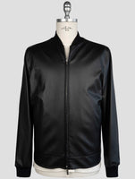 Kiton Black Gray Leather Cashmere Silk Virgin Wool Linen Pa Coat