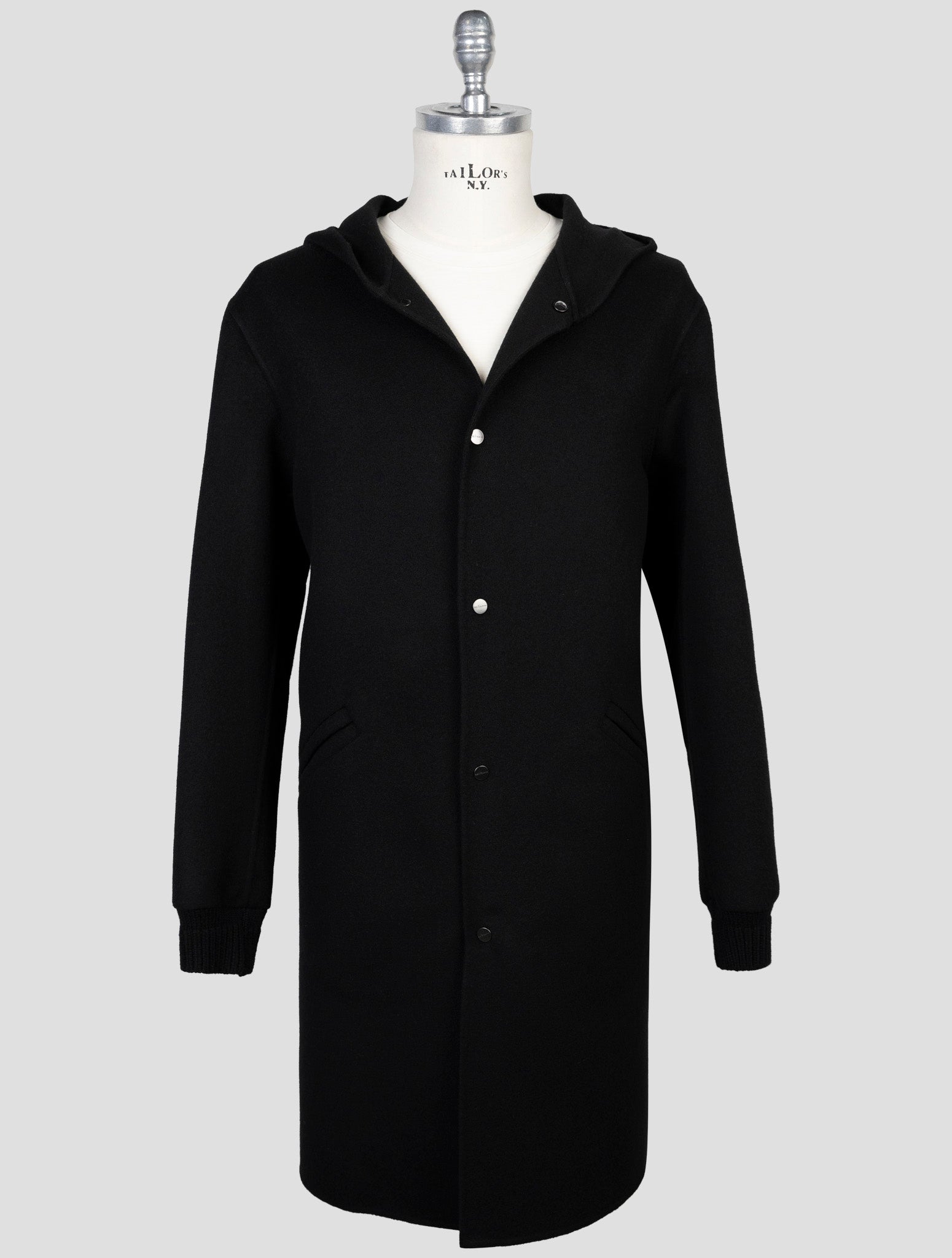 Kiton Black Wool Cashmere Overcoat