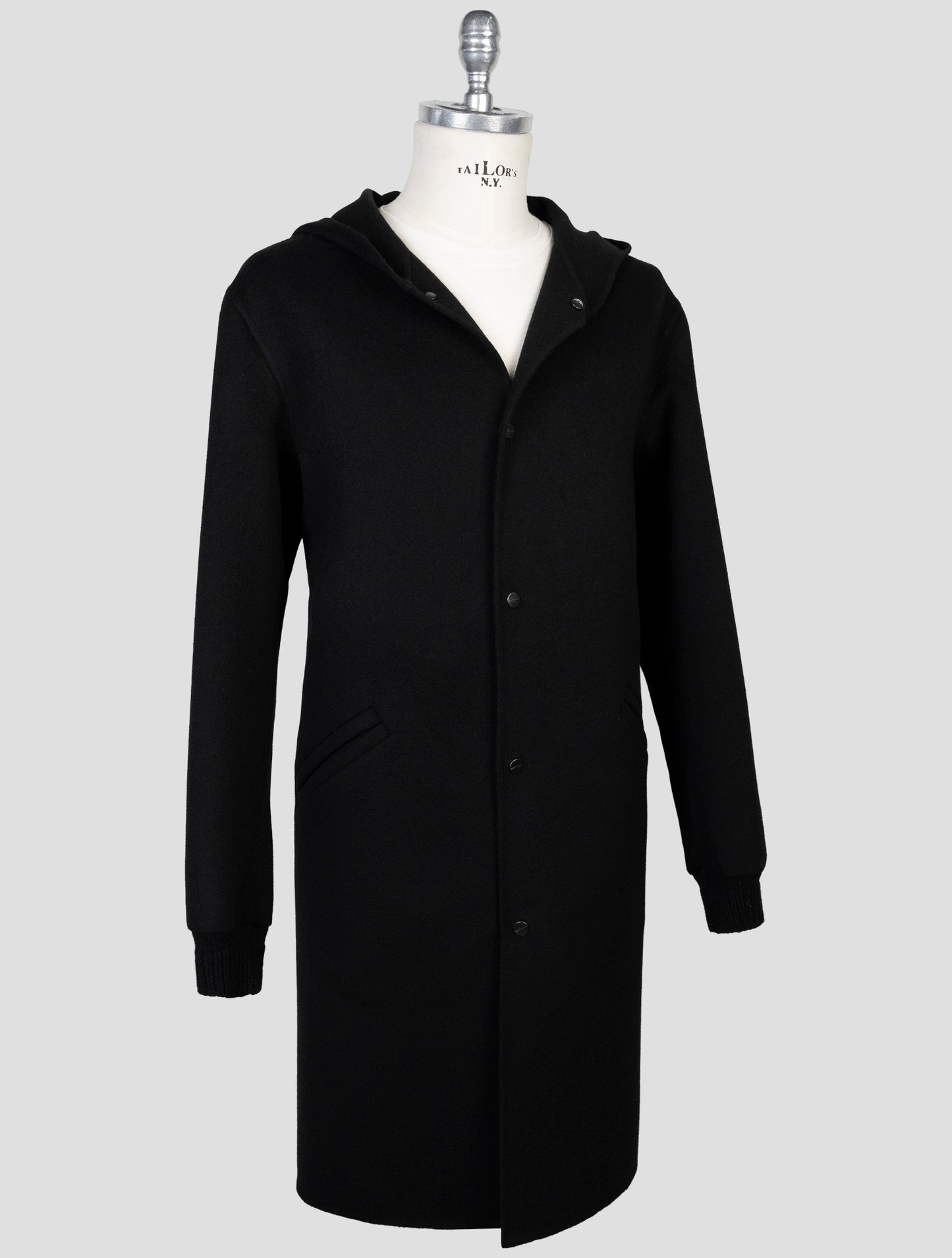 Kiton Black Wool Cashmere Overcoat
