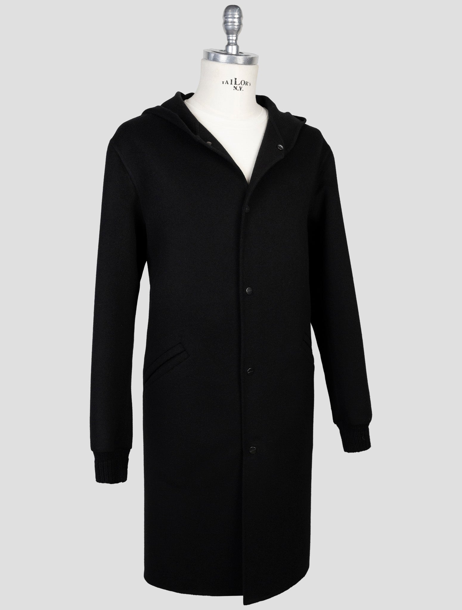 Kiton Black Wool Cashmere Overcoat