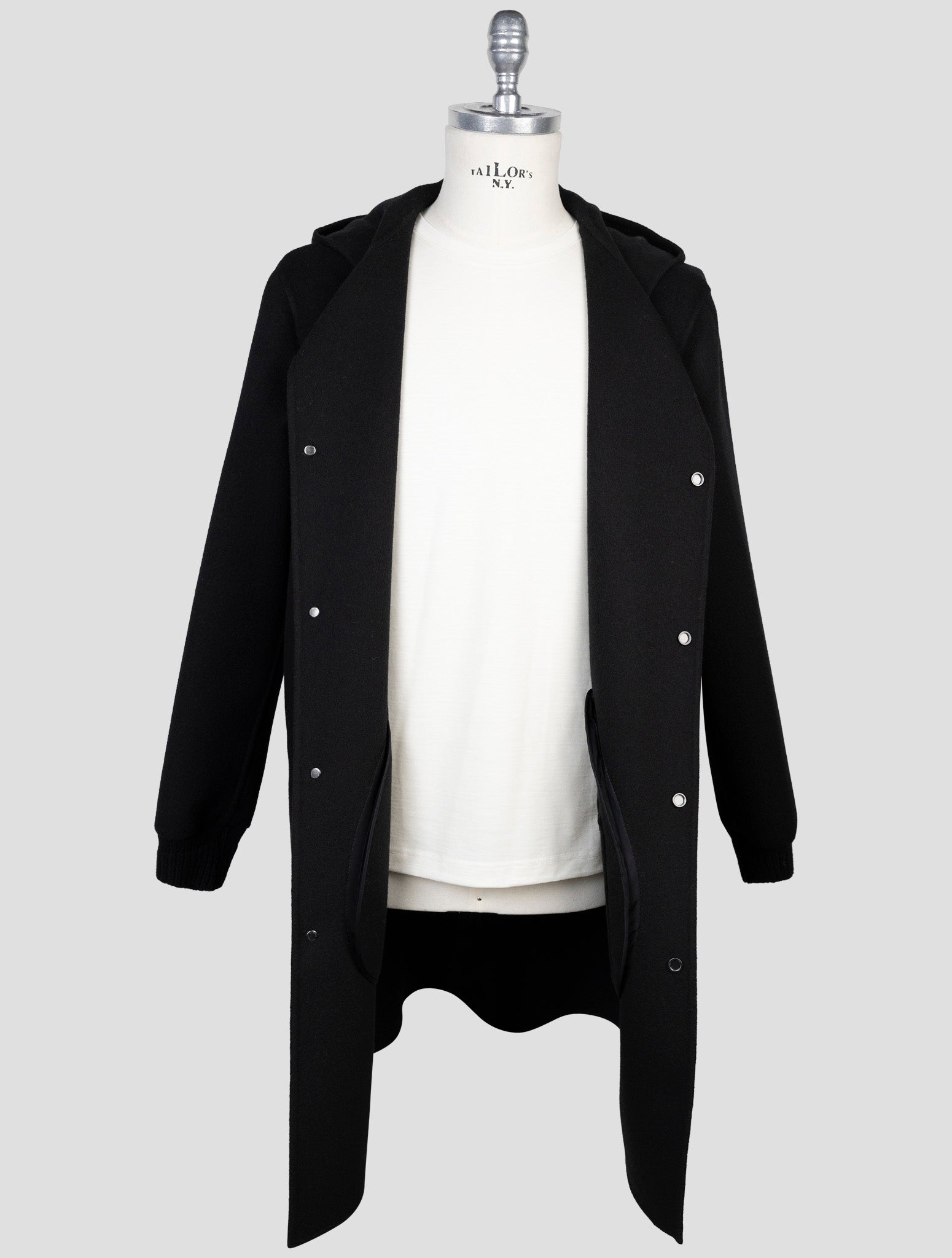 Kiton Black Wool Cashmere Overcoat