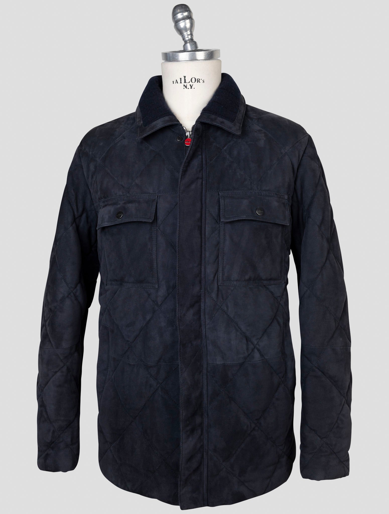 kiton Blue Leather Suede Coat