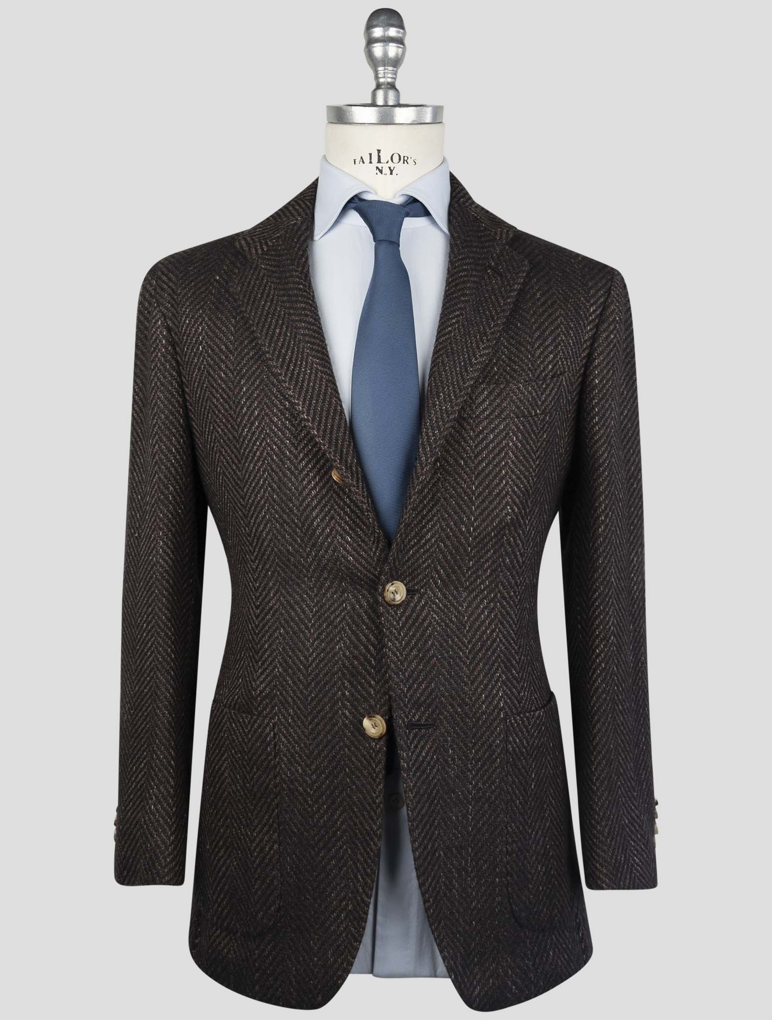 Kiton Brown Blue Cashmere Virgin Wool Silk Linen Blazer