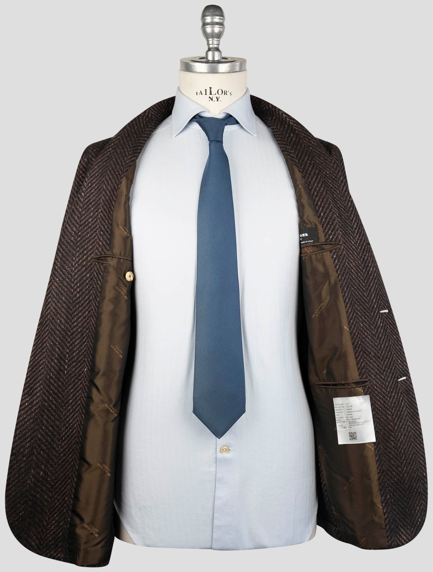 Kiton Brown Blue Cashmere Virgin Wool Silk Linen Blazer