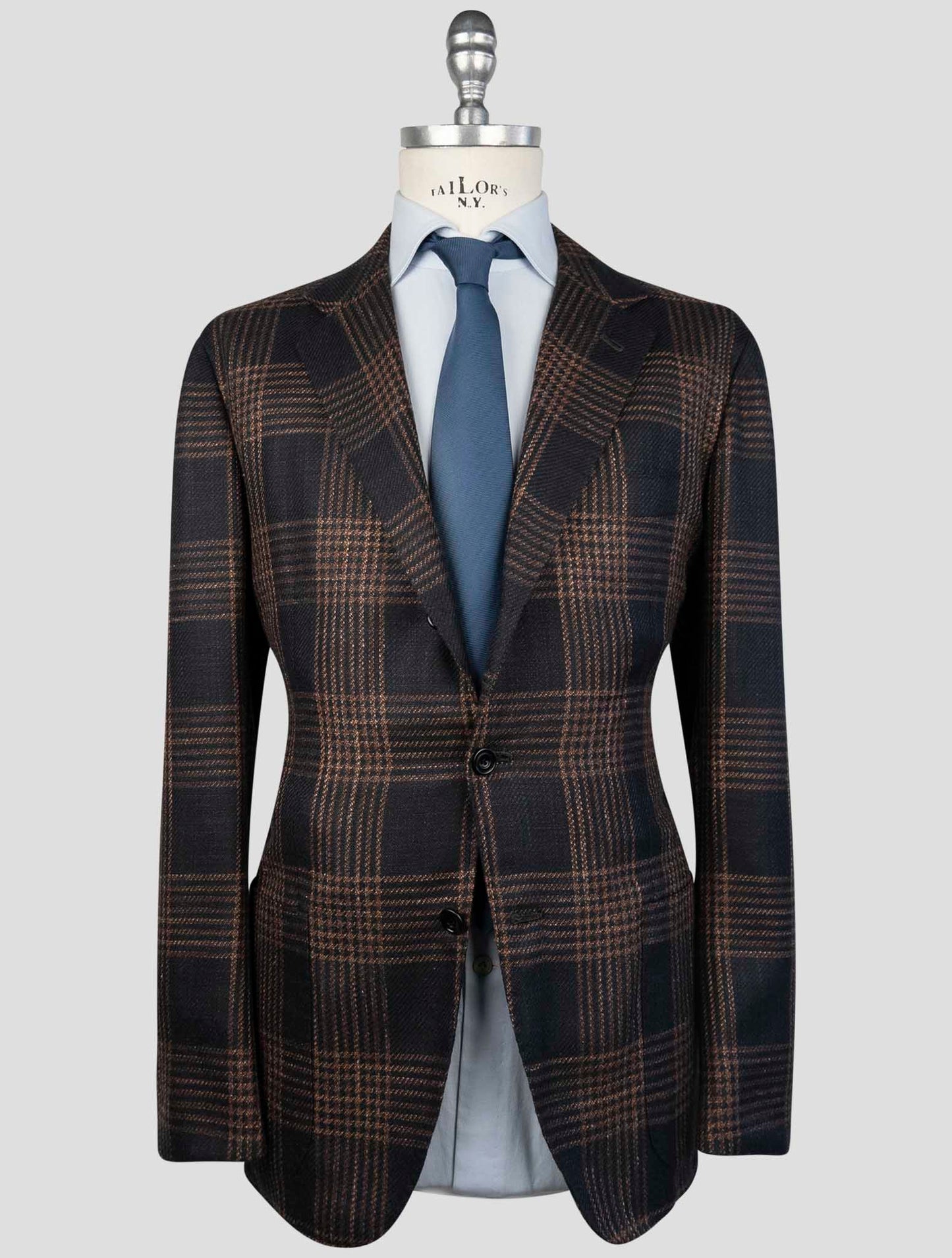 Kiton Brown Blue Cashmere Virgin Wool Silk Linen Blazer