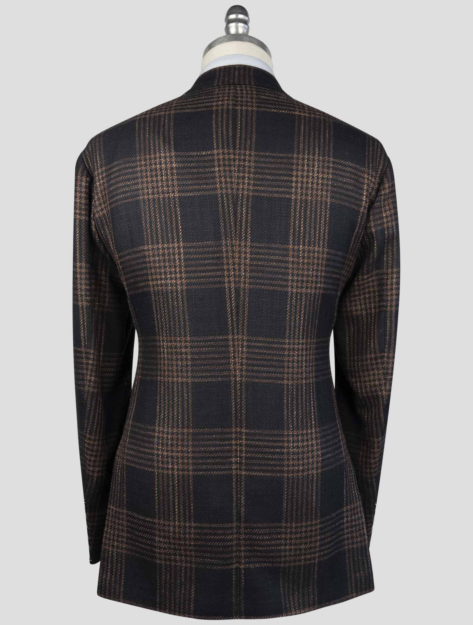 Kiton Brown Blue Cashmere Virgin Wool Silk Linen Blazer