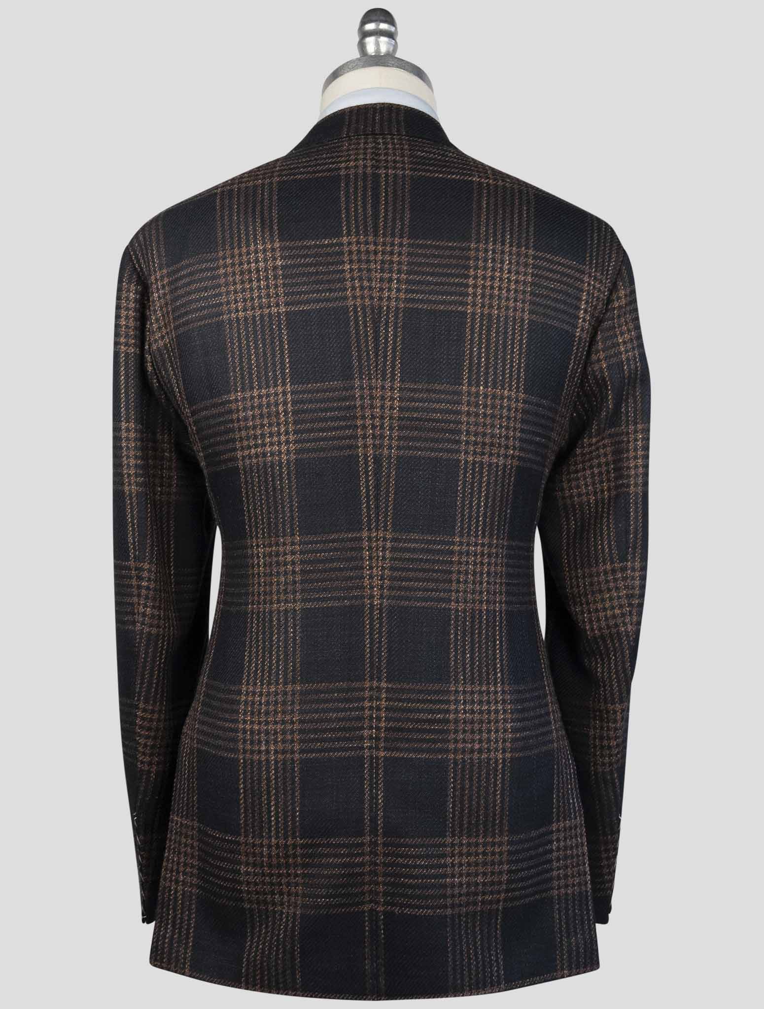 Kiton Brown Blue Cashmere Virgin Wool Silk Linen Blazer