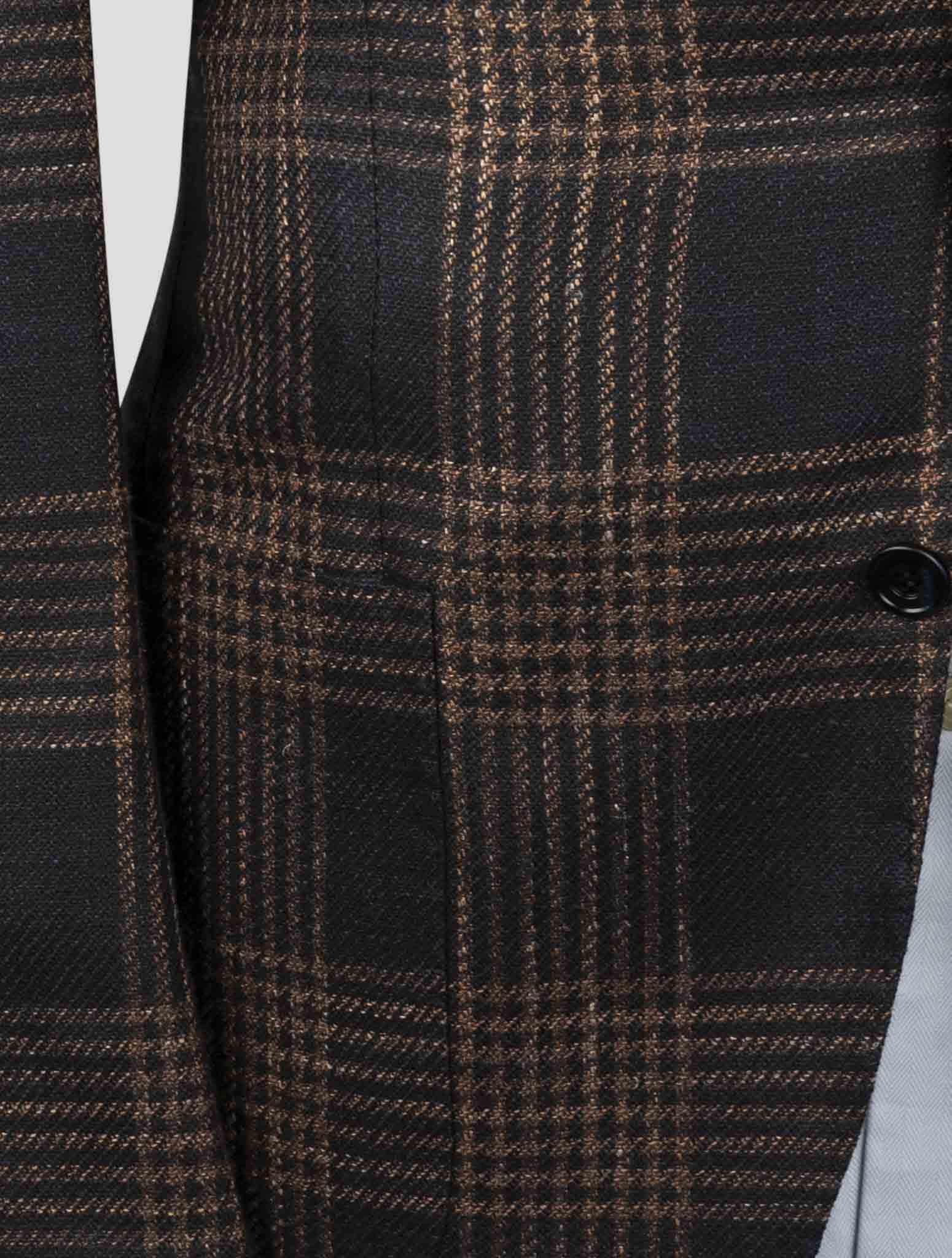 Kiton Brown Blue Cashmere Virgin Wool Silk Linen Blazer