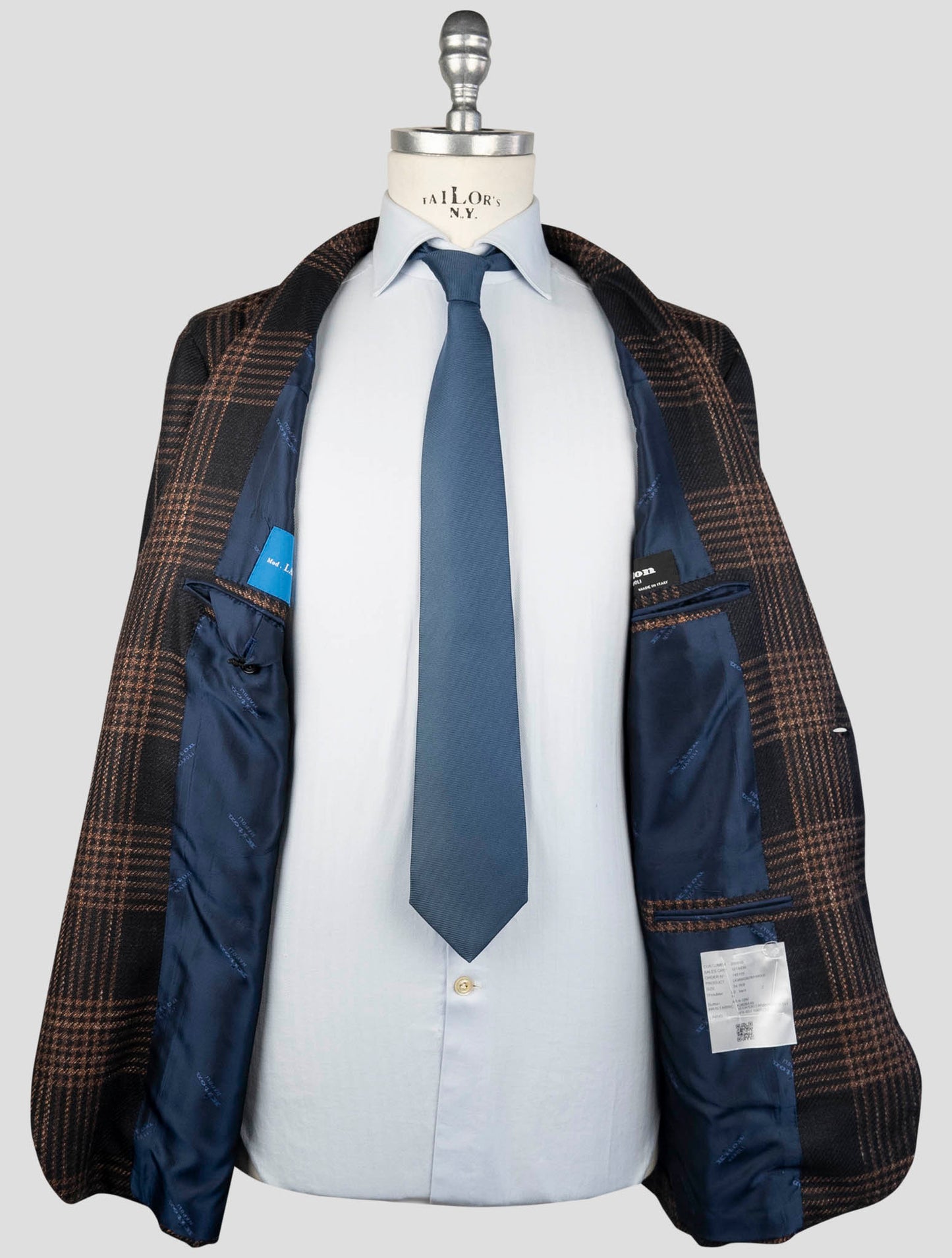Kiton Brown Blue Cashmere Virgin Wool Silk Linen Blazer
