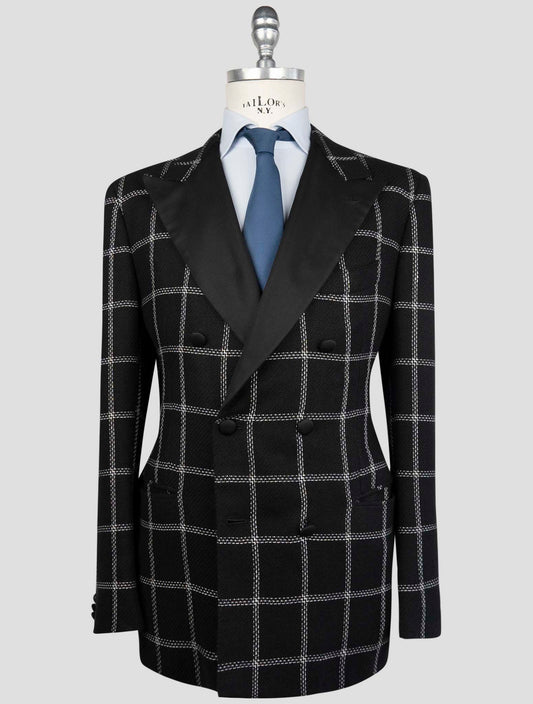 Kiton Black Cashmere Linen Smoking Blazer