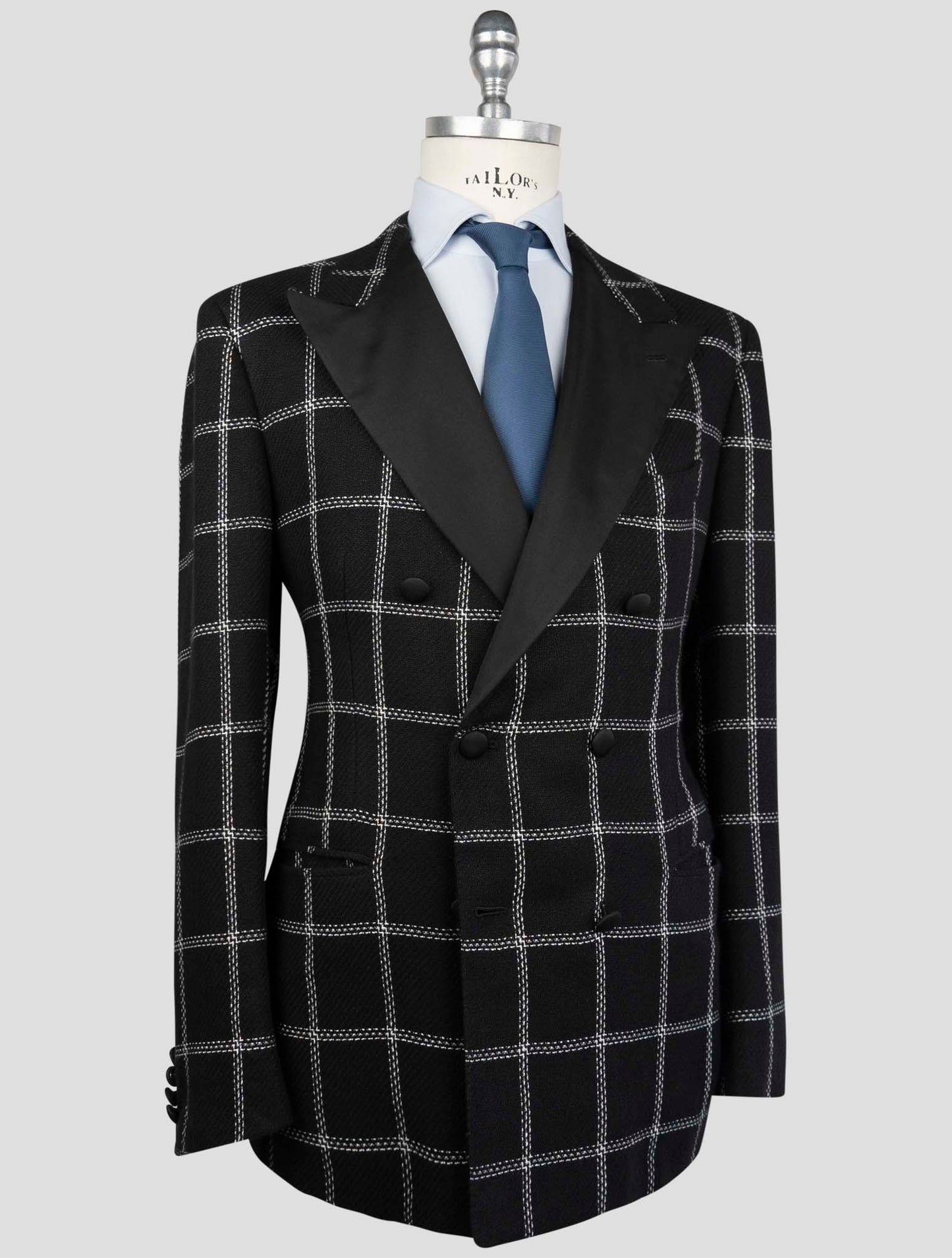 Kiton Black Cashmere Linen Smoking Blazer