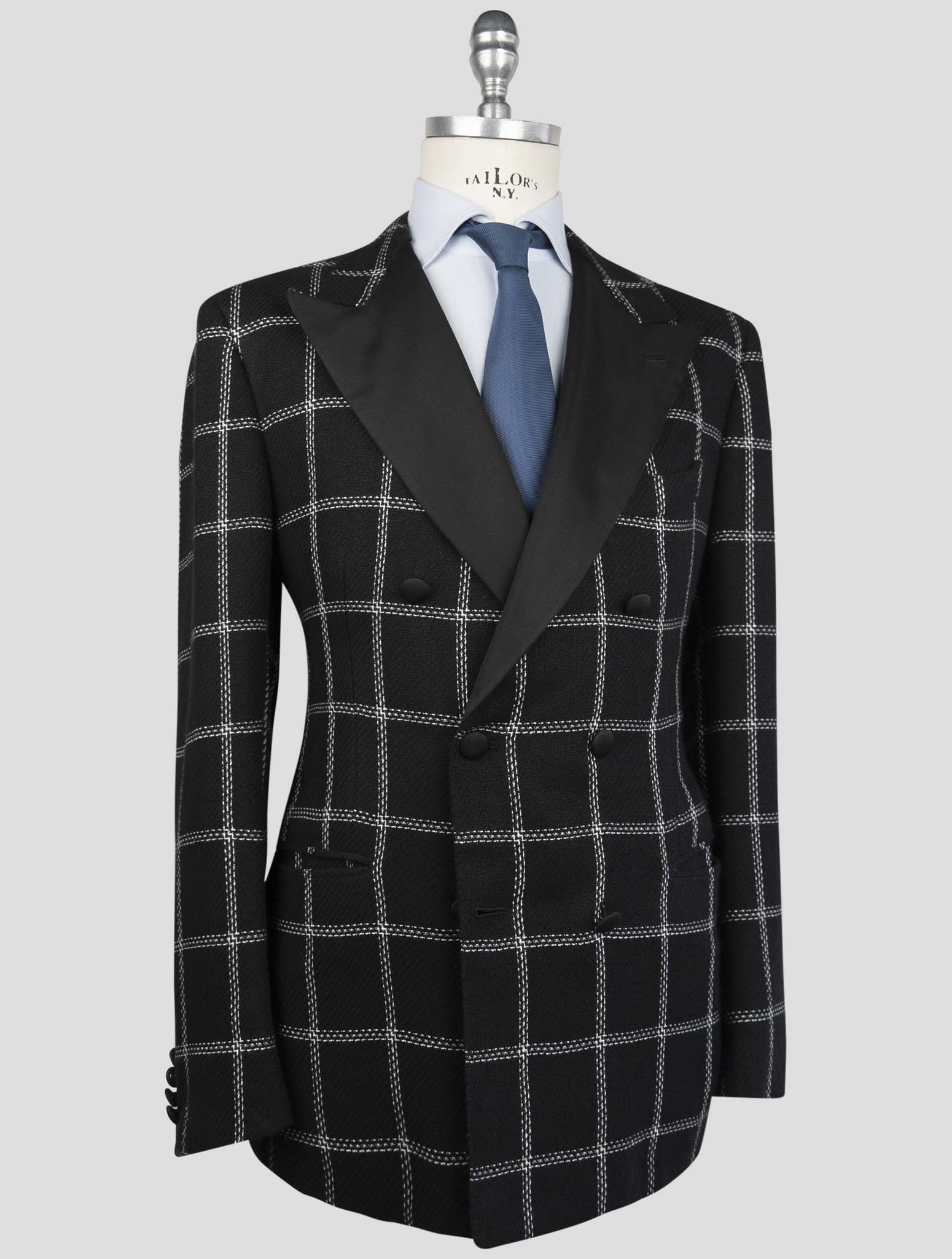 Kiton Black Cashmere Linen Smoking Blazer