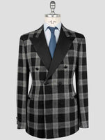 Kiton Black White Cashmere Linen Smoking Blazer