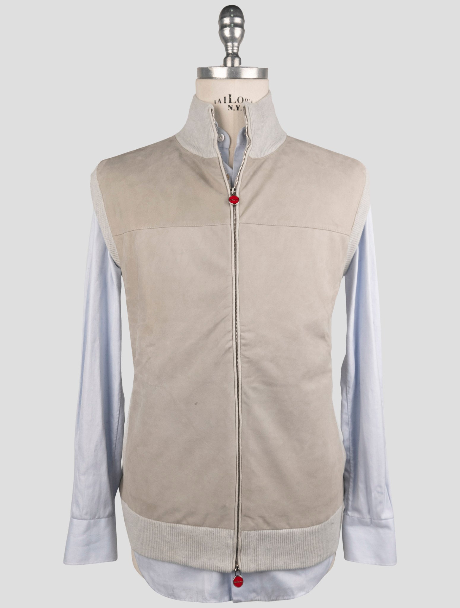 Kiton Gray Leather Suede Cashmere Coat