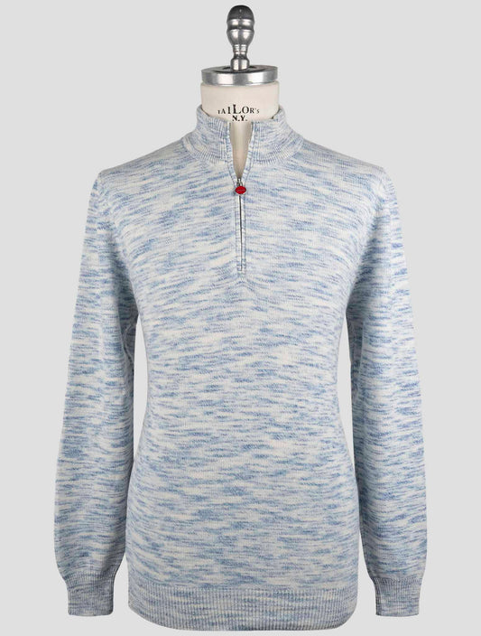 Kiton Blue White Cashmere Sweater Full Zip