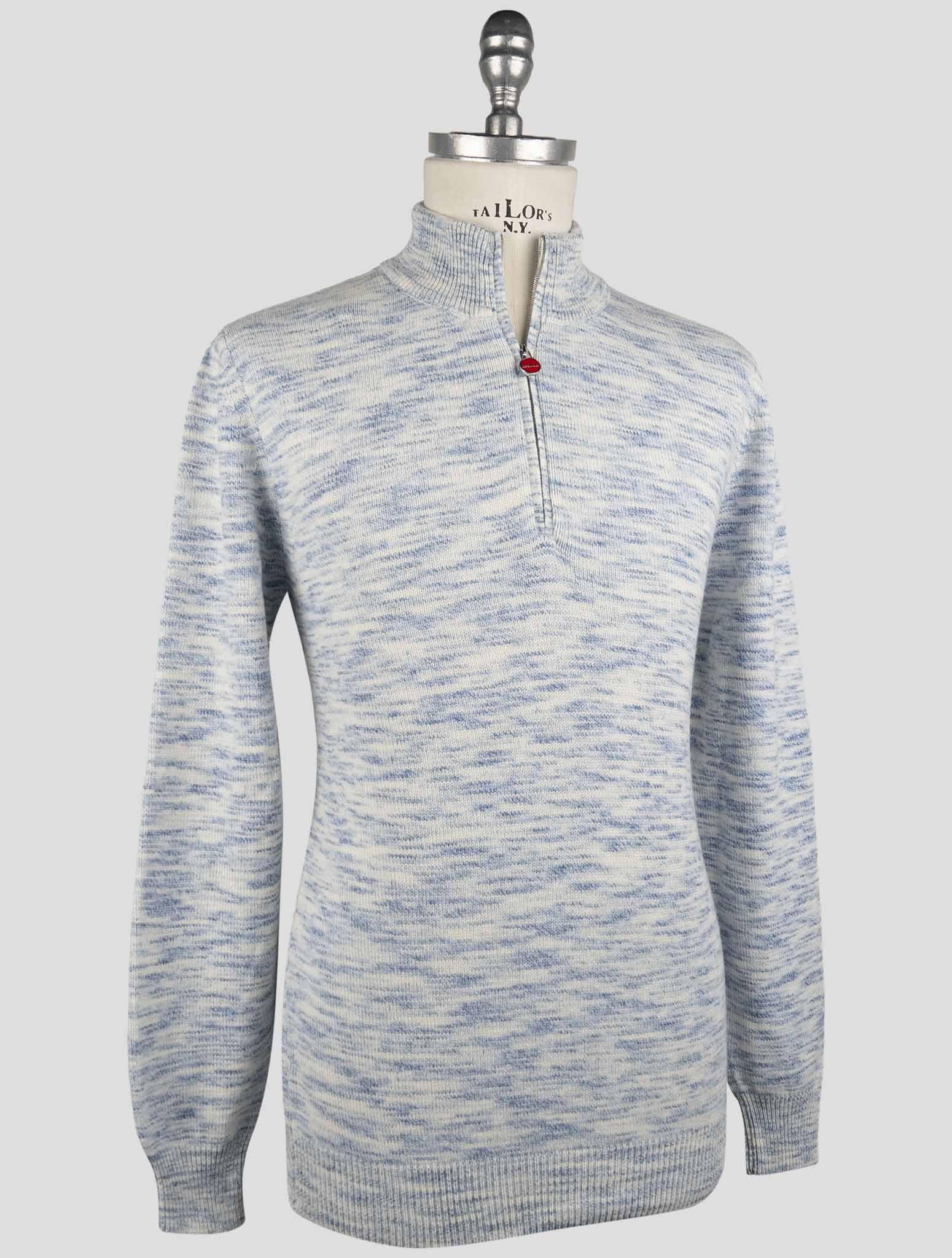 Kiton Blue White Cashmere Sweater Full Zip