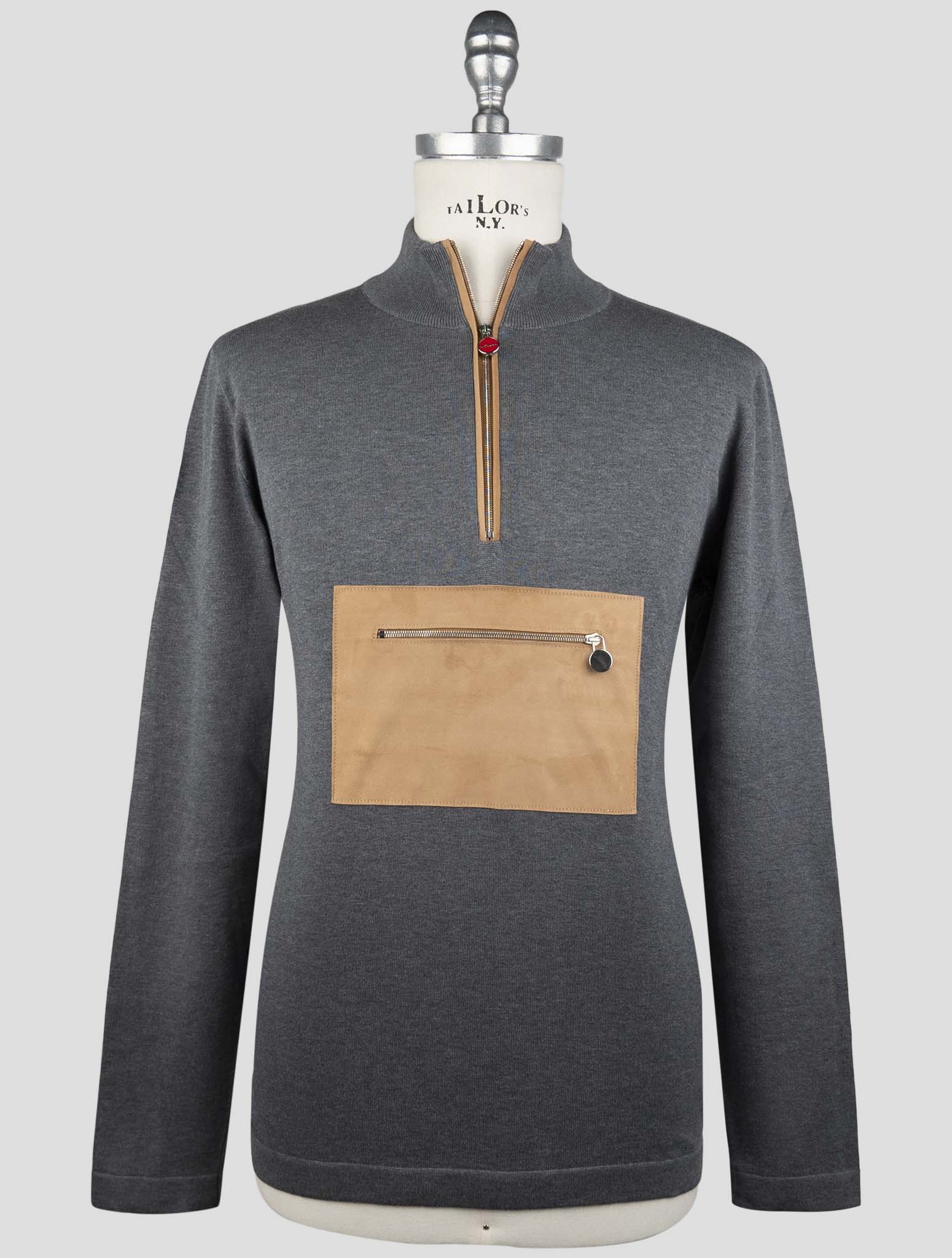 Kiton Gray Cotton Sweater Half Zip