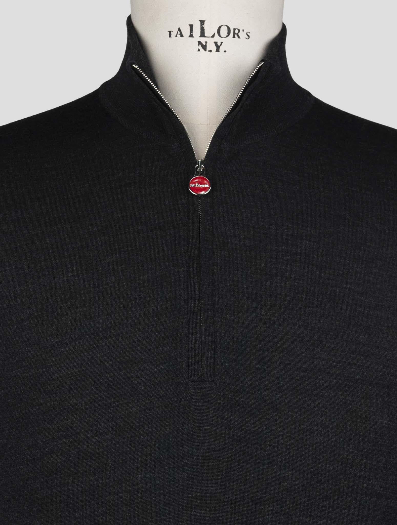 Kiton Dark Gray Wool Sweater Half Zip