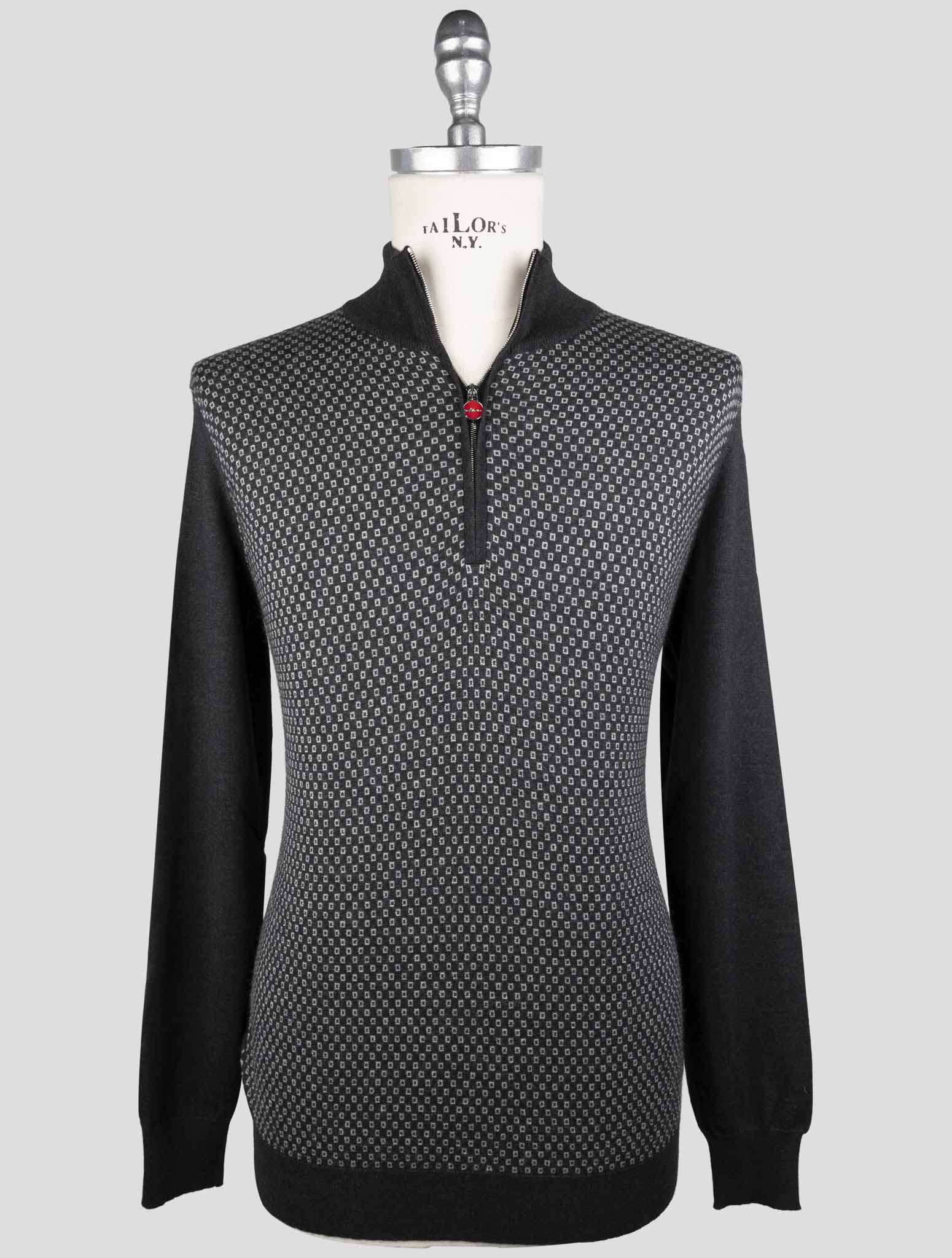Kiton Dark Gray Cashmere Silk Sweater Half Zip