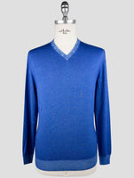 Kiton Blue Cashmere Silk Sweater V-Neck
