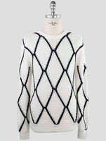 Kiton White Black Cotton Sweater Crewneck